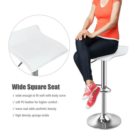 Set of 2 Adjustable PU Leather Backless Bar Stools-White - White - Kitchen & Dining