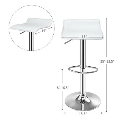 Set of 2 Adjustable PU Leather Backless Bar Stools-White - White - Kitchen & Dining