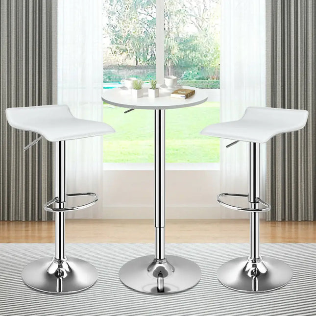 Set of 2 Adjustable PU Leather Backless Bar Stools-White - White - Kitchen & Dining