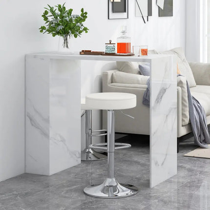 Set of 2 Adjustable Round PU Leather Swivel Barstool with Chrome Footrest-White - White - Bar Stools