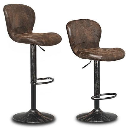 Set of 2 Adjustable Swivel Bar Stools with Hot-Stamping Cloth - Brown - Bar Stools