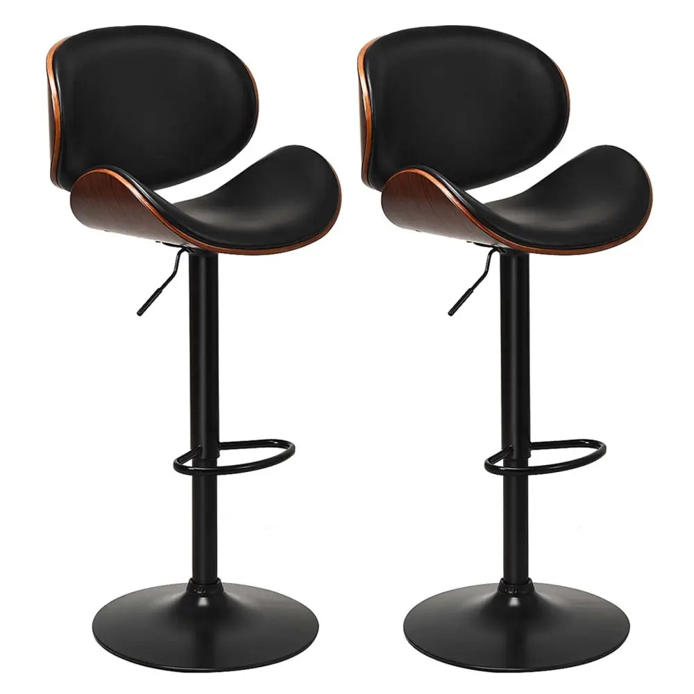 Set of 2 Adjustable Swivel PU Leather Bar Stools with Curved Footrest - Brown - Bar Stools