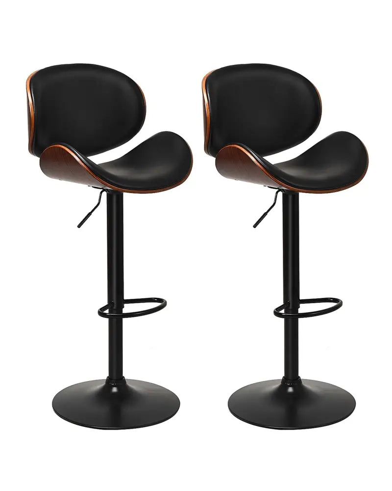 Set of 2 Adjustable Swivel PU Leather Bar Stools with Curved Footrest - Brown - Bar Stools