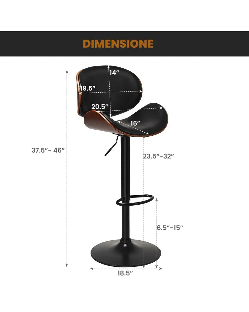 Set of 2 Adjustable Swivel PU Leather Bar Stools with Curved Footrest - Brown - Bar Stools
