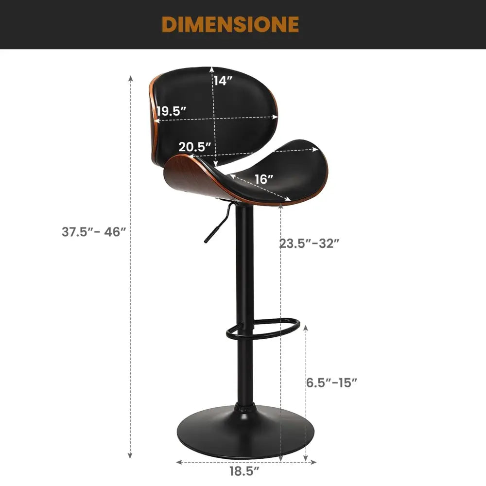 Set of 2 Adjustable Swivel PU Leather Bar Stools with Curved Footrest - Brown - Bar Stools