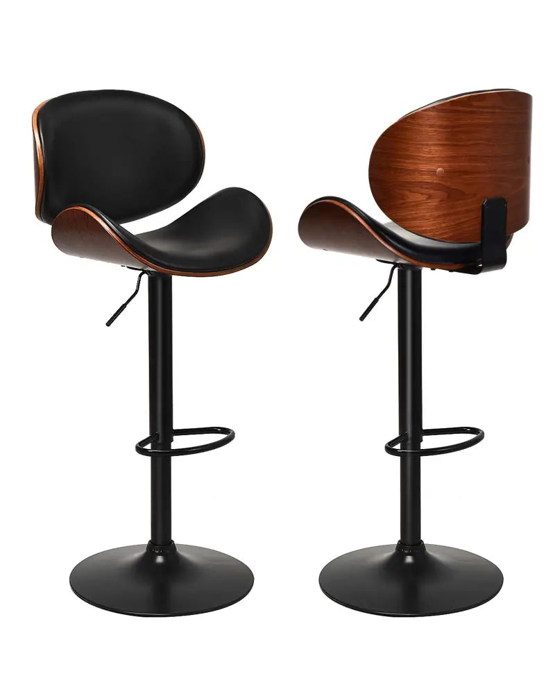 Set of 2 Adjustable Swivel PU Leather Bar Stools with Curved Footrest - Brown - Bar Stools