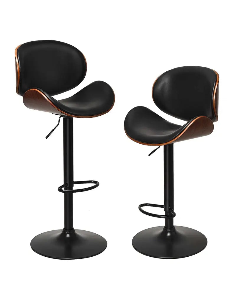 Set of 2 Adjustable Swivel PU Leather Bar Stools with Curved Footrest - Brown - Bar Stools