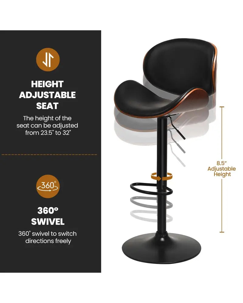 Set of 2 Adjustable Swivel PU Leather Bar Stools with Curved Footrest - Brown - Bar Stools
