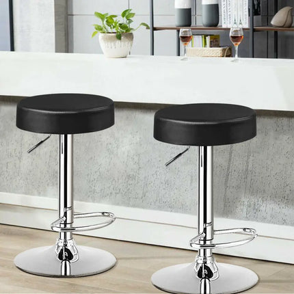 Set of 2 Adjustable Swivel Round Bar Stool Pub Chairs-Black - Black - Bar Stools