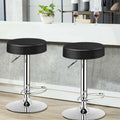 Set of 2 Adjustable Swivel Round Bar Stool Pub Chairs-Black - Black - Bar Stools