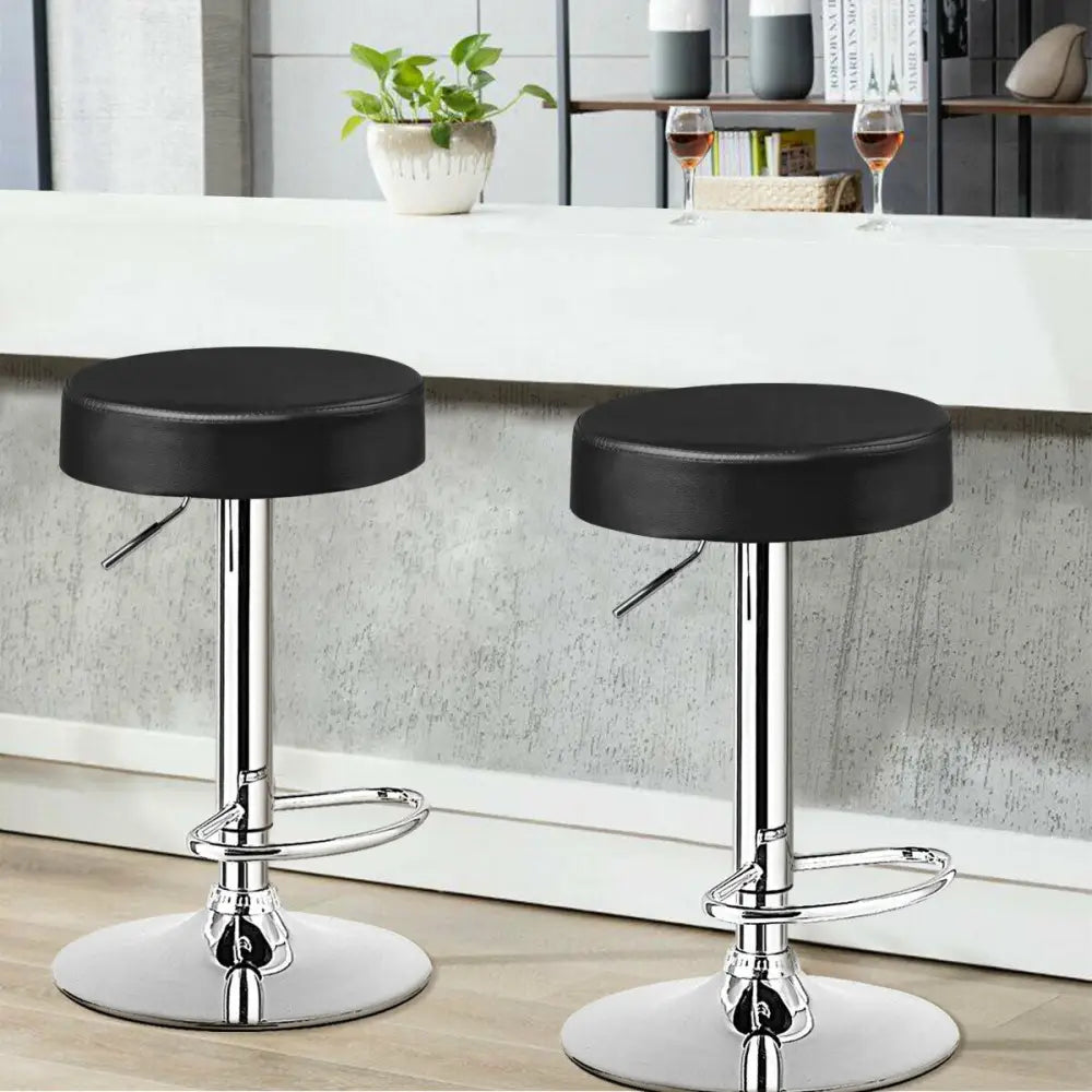 Set of 2 Adjustable Swivel Round Bar Stool Pub Chairs-Black - Black - Bar Stools