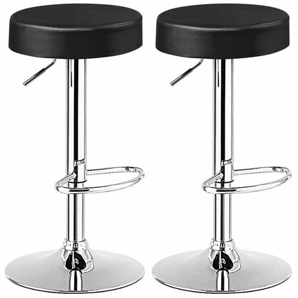 Set of 2 Adjustable Swivel Round Bar Stool Pub Chairs-Black - Black - Bar Stools