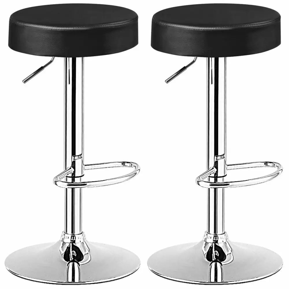 Set of 2 Adjustable Swivel Round Bar Stool Pub Chairs-Black - Black - Bar Stools