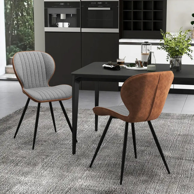 Set of 2 Armless Dining Chair Modern Accent Chairs with Curved Backrest-Gray - Gray - Dining Chairs