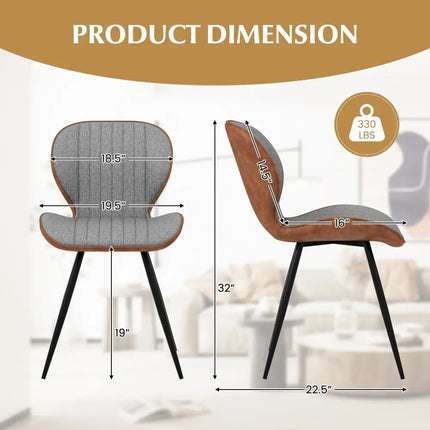 Set of 2 Armless Dining Chair Modern Accent Chairs with Curved Backrest-Gray - Gray - Dining Chairs
