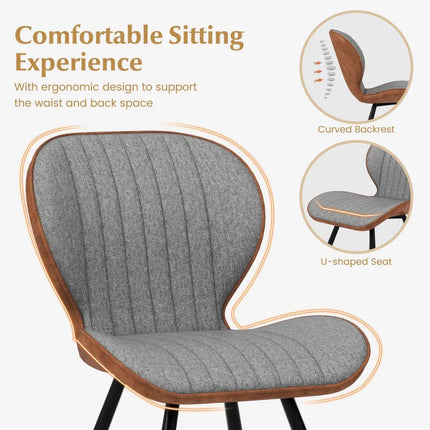 Set of 2 Armless Dining Chair Modern Accent Chairs with Curved Backrest-Gray - Gray - Dining Chairs