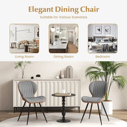 Set of 2 Armless Dining Chair Modern Accent Chairs with Curved Backrest-Gray - Gray - Dining Chairs