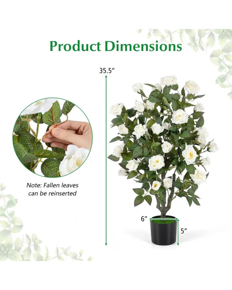 Set of 2 Artificial Rose Tree with Blooming Flowers and Green Leaves for Indoor-White - White - Faux Plants