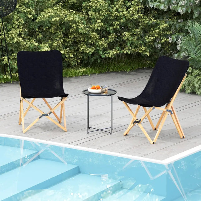 Set of 2 Bamboo Dorm Chair with Storage Pocket for Camping and Fishing-Black - Black - Camping Furniture