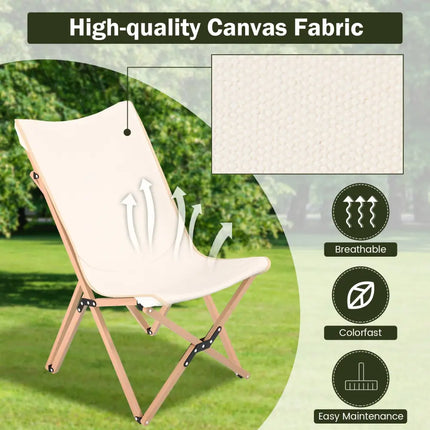 Set of 2 Bamboo Dorm Chair with Storage Pocket for Camping and Fishing-Beige - Beige - Camping Furniture