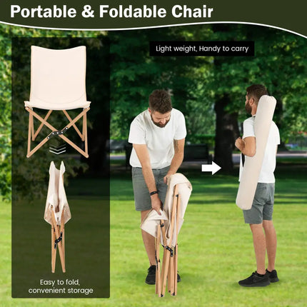 Set of 2 Bamboo Dorm Chair with Storage Pocket for Camping and Fishing-Beige - Beige - Camping Furniture