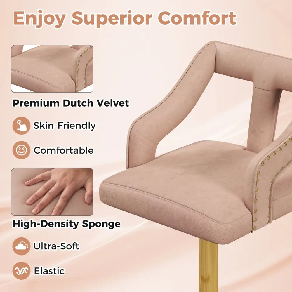 Set of 2 Bar Chairs with Footrest and 2-Layer Electroplated Metal Base-Pink - Pink - Bar Stools