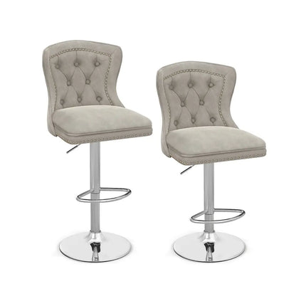 Set of 2 Bar Chairs with Footrest Electroplated Metal Base and Anti-Slip Ring-Gray - Gray - Bar Stools