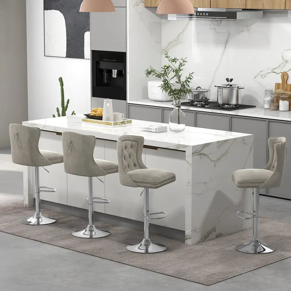 Set of 2 Bar Chairs with Footrest Electroplated Metal Base and Anti-Slip Ring-Gray - Gray - Bar Stools