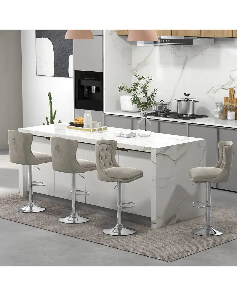 Set of 2 Bar Chairs with Footrest Electroplated Metal Base and Anti-Slip Ring-Gray - Gray - Bar Stools