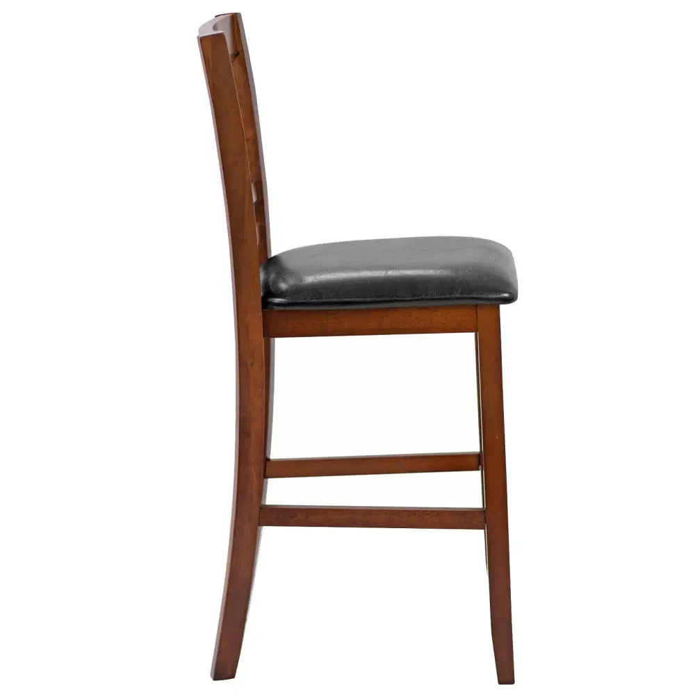 Set of 2 Bar Stools 25 Inch Counter Height Chairs with PU Leather Seat - Walnut - Bar Stools
