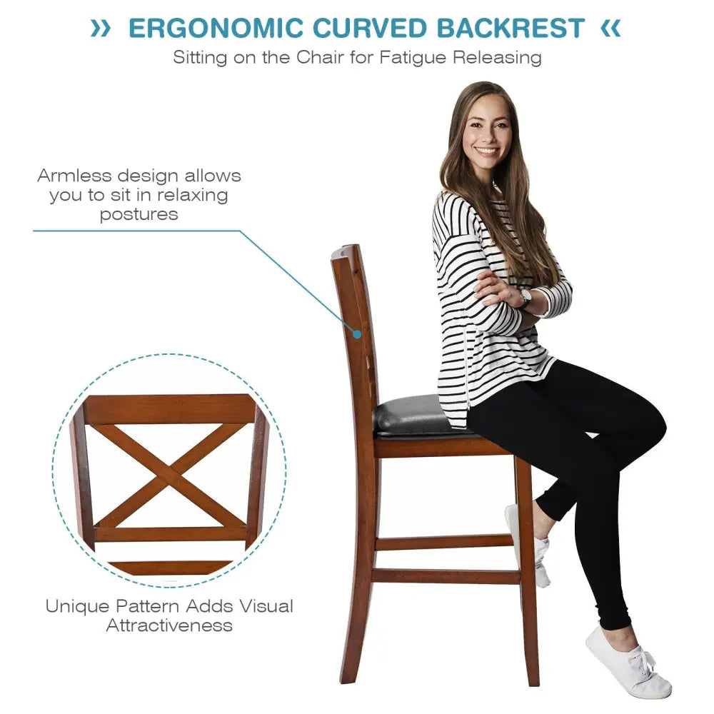 Set of 2 Bar Stools 25 Inch Counter Height Chairs with PU Leather Seat - Walnut - Bar Stools