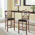 Set of 2 Bar Stools 25 Inch Counter Height Chairs with PU Leather Seat - Walnut - Bar Stools