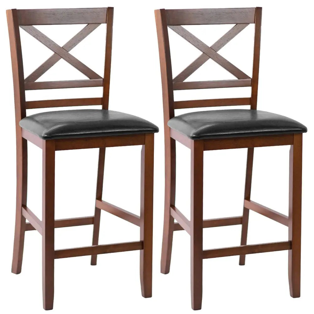 Set of 2 Bar Stools 25 Inch Counter Height Chairs with PU Leather Seat - Walnut - Bar Stools