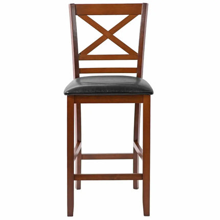 Set of 2 Bar Stools 25 Inch Counter Height Chairs with PU Leather Seat - Walnut - Bar Stools