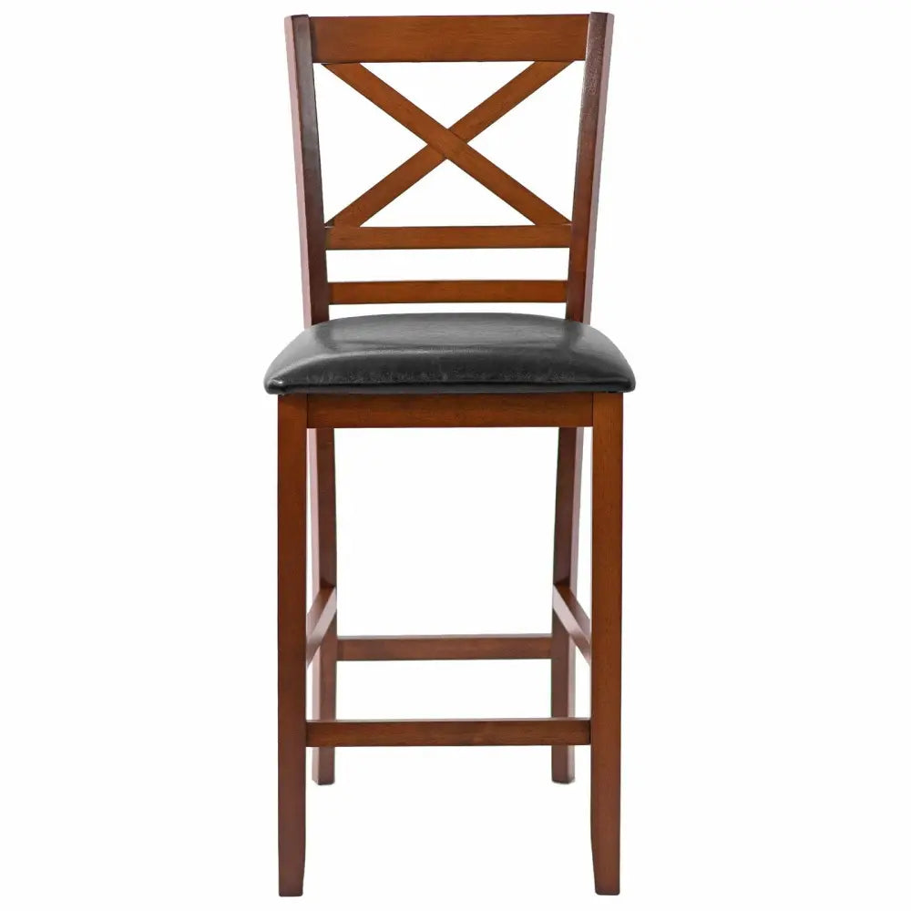 Set of 2 Bar Stools 25 Inch Counter Height Chairs with PU Leather Seat - Walnut - Bar Stools