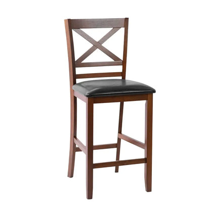 Set of 2 Bar Stools 25 Inch Counter Height Chairs with PU Leather Seat - Walnut - Bar Stools