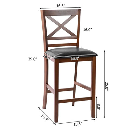 Set of 2 Bar Stools 25 Inch Counter Height Chairs with PU Leather Seat - Walnut - Bar Stools