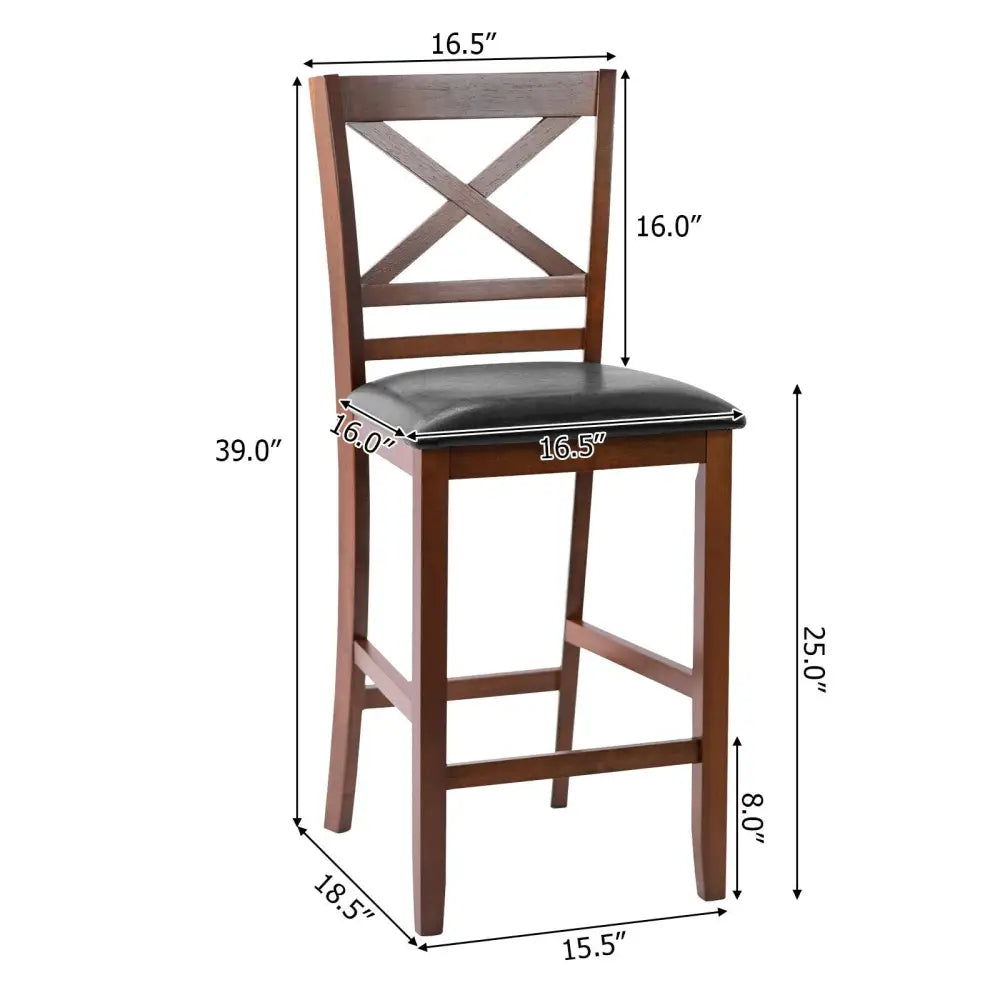 Set of 2 Bar Stools 25 Inch Counter Height Chairs with PU Leather Seat - Walnut - Bar Stools