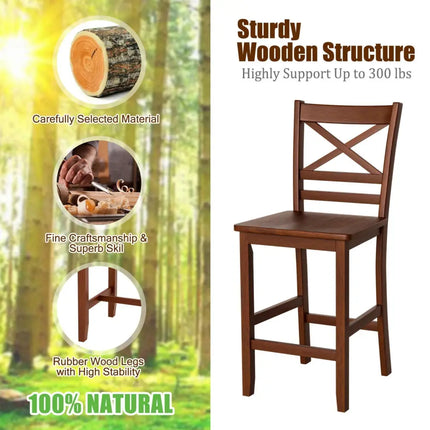 Set of 2 Bar Stools 25 Inch Counter Height Chairs with Rubber Wood Legs - Walnut - Bar Stools