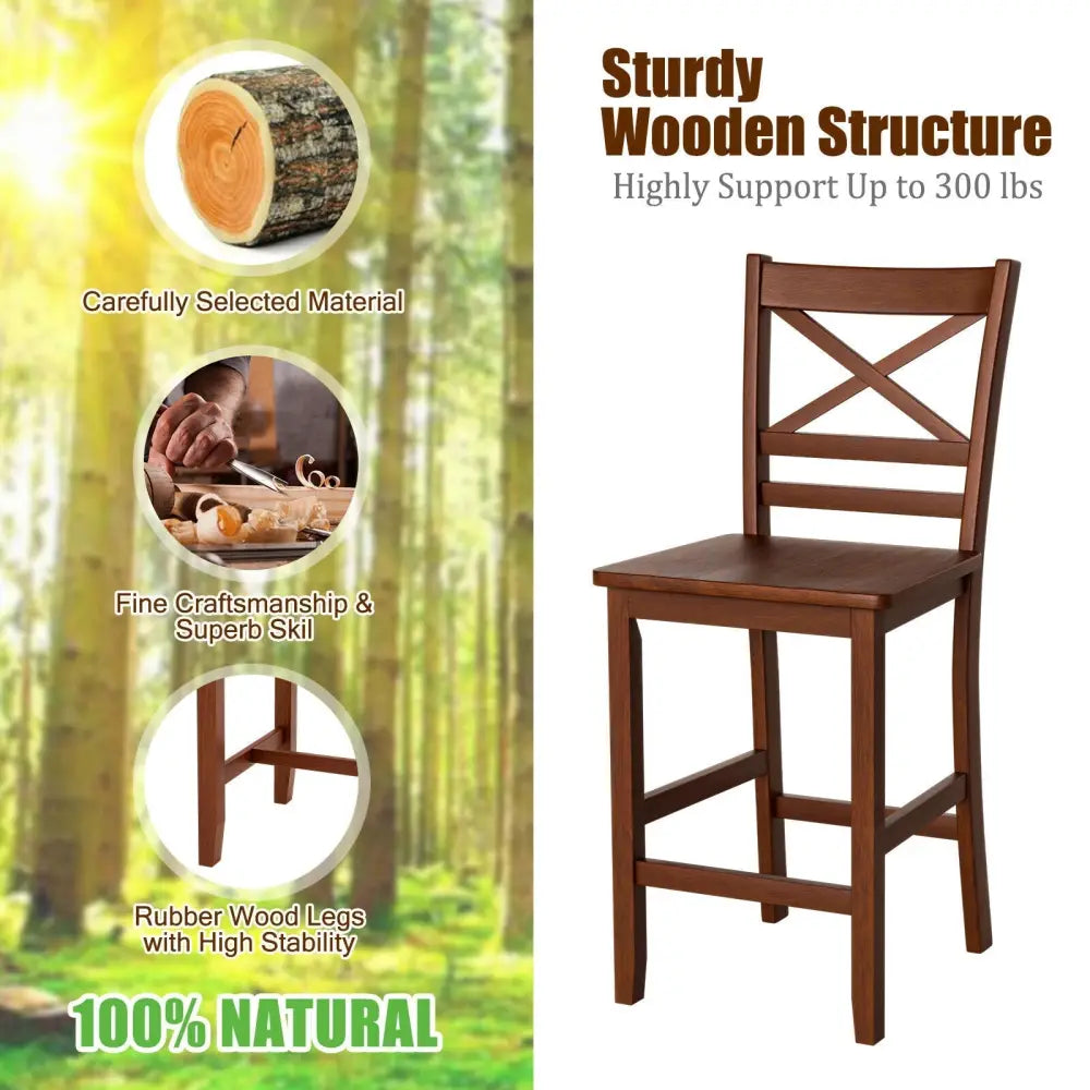 Set of 2 Bar Stools 25 Inch Counter Height Chairs with Rubber Wood Legs - Walnut - Bar Stools