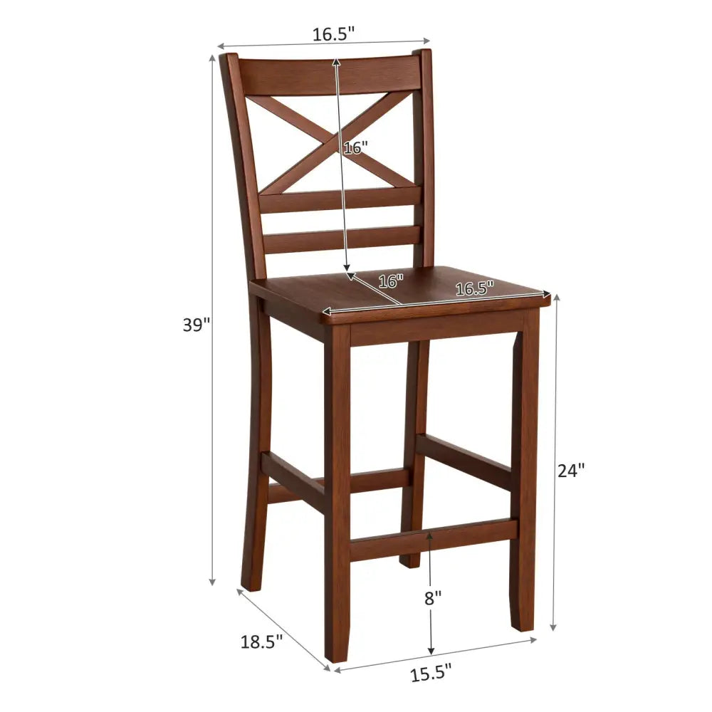 Set of 2 Bar Stools 25 Inch Counter Height Chairs with Rubber Wood Legs - Walnut - Bar Stools