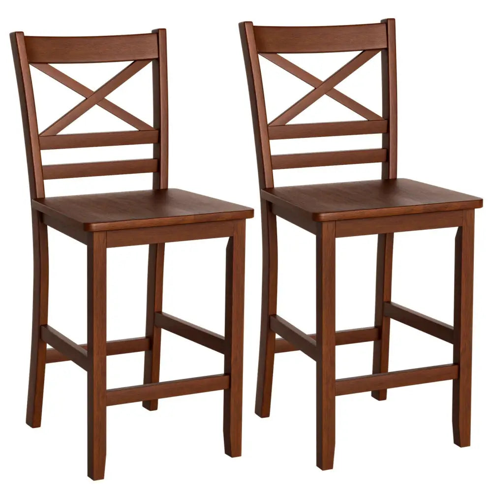 Set of 2 Bar Stools 25 Inch Counter Height Chairs with Rubber Wood Legs - Walnut - Bar Stools