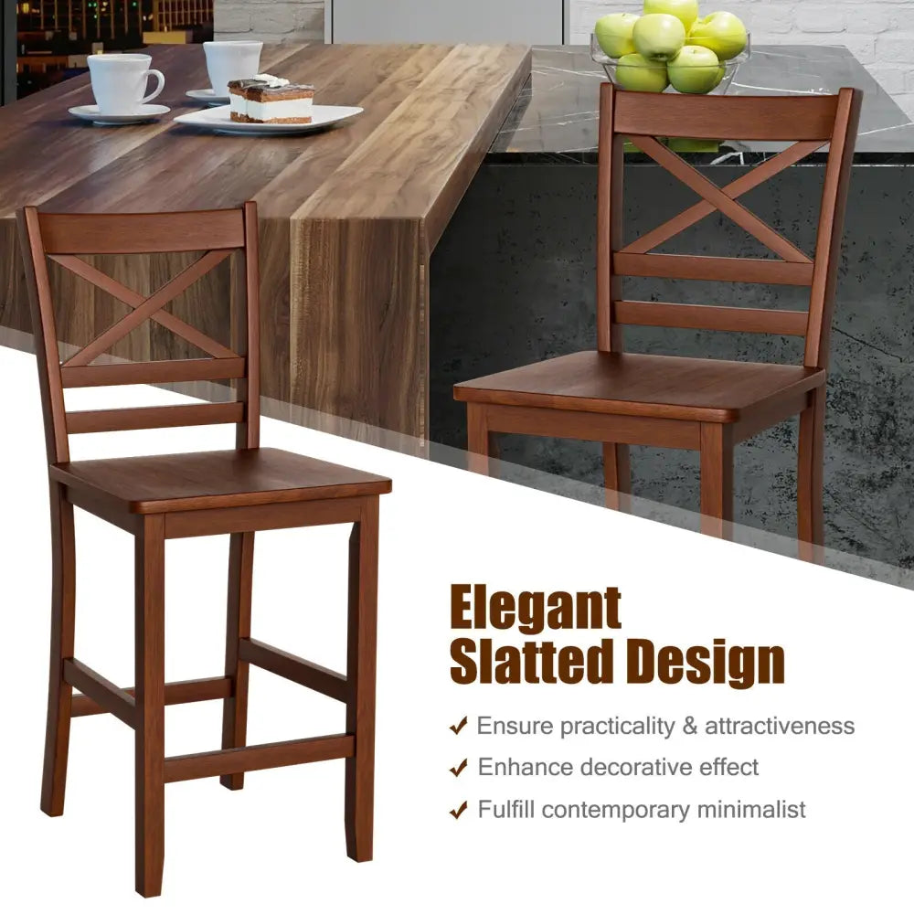Set of 2 Bar Stools 25 Inch Counter Height Chairs with Rubber Wood Legs - Walnut - Bar Stools