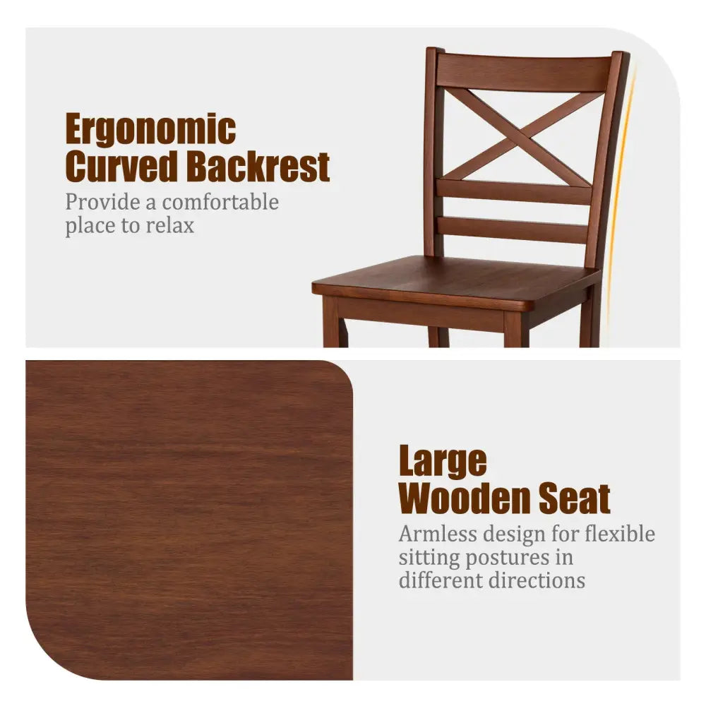 Set of 2 Bar Stools 25 Inch Counter Height Chairs with Rubber Wood Legs - Walnut - Bar Stools