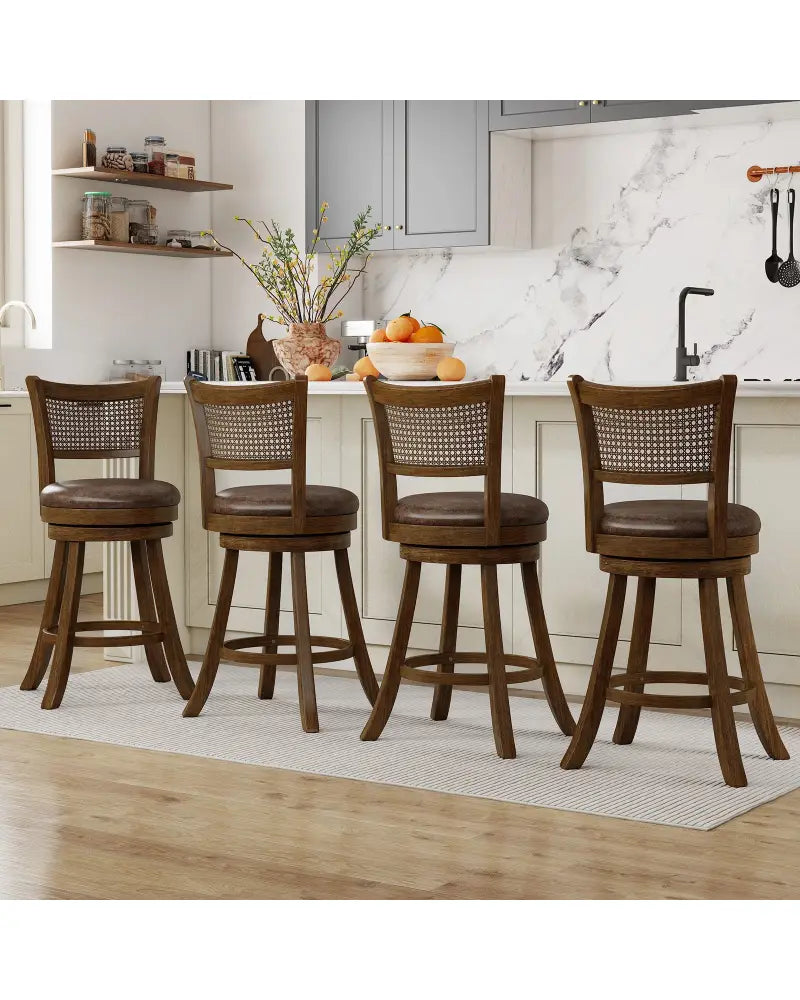 Set of 2 Bar Stools 25’’ Swivel Bar Chairs Leathaire Counter Height Stools-Brown - Brown - Bar Stools