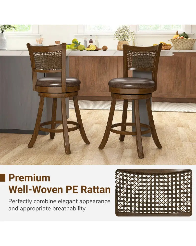 Set of 2 Bar Stools 25’’ Swivel Bar Chairs Leathaire Counter Height Stools-Brown - Brown - Bar Stools