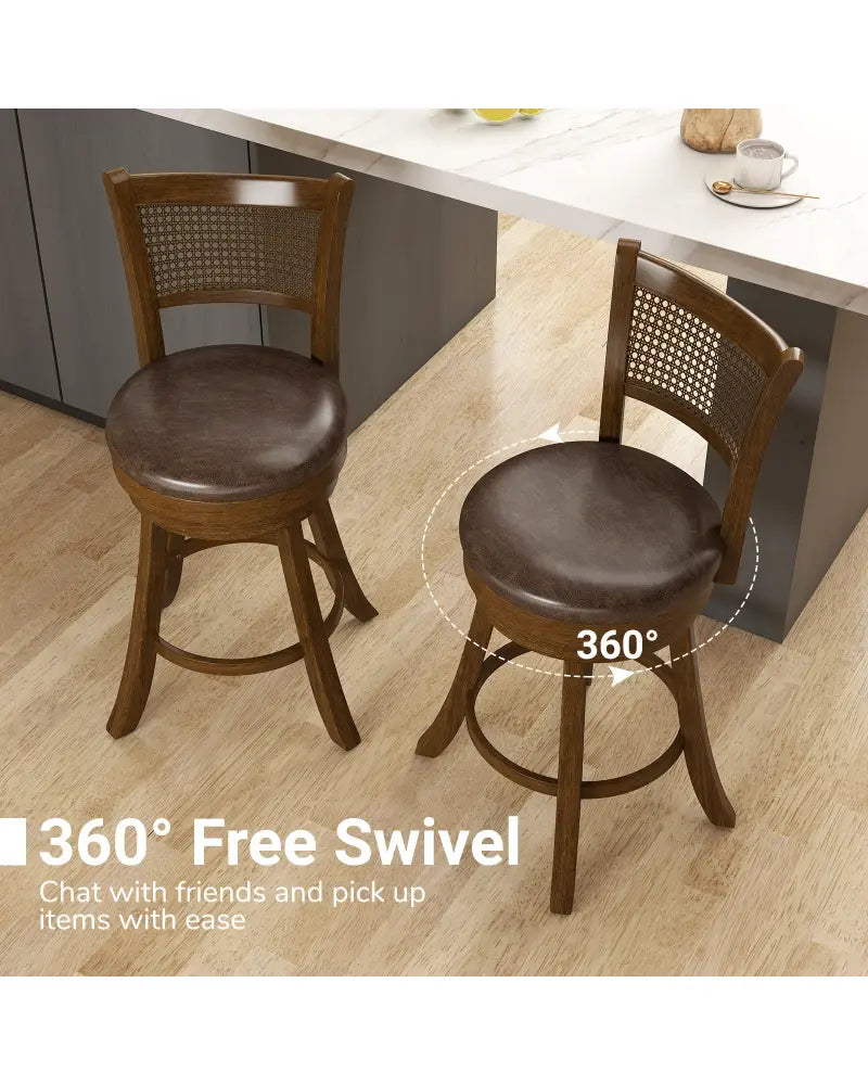 Set of 2 Bar Stools 25’’ Swivel Bar Chairs Leathaire Counter Height Stools-Brown - Brown - Bar Stools