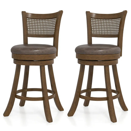 Set of 2 Bar Stools 25’’ Swivel Bar Chairs Leathaire Counter Height Stools-Brown - Brown - Bar Stools