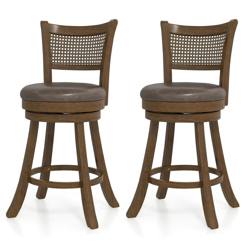 Set of 2 Bar Stools 25’’ Swivel Bar Chairs Leathaire Counter Height Stools-Brown - Brown - Bar Stools