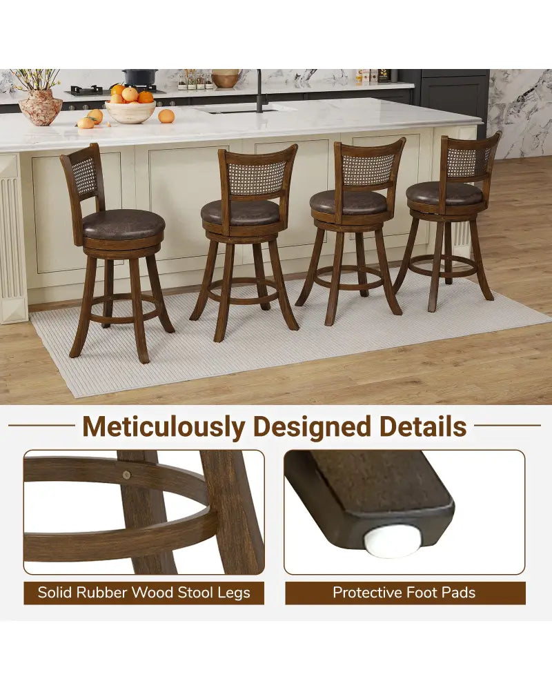 Set of 2 Bar Stools 25’’ Swivel Bar Chairs Leathaire Counter Height Stools-Brown - Brown - Bar Stools